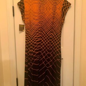 Orange and black wrap dress